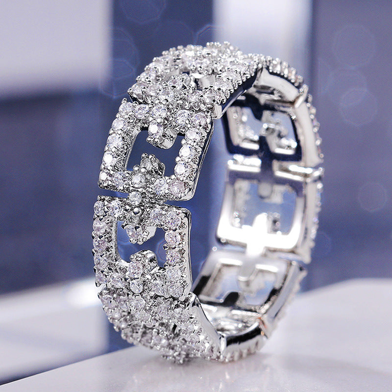Full Diamond And Micro Inlaid Zircon Ring - Bellarte Enchanté Full Diamond And Micro Inlaid Zircon Ring